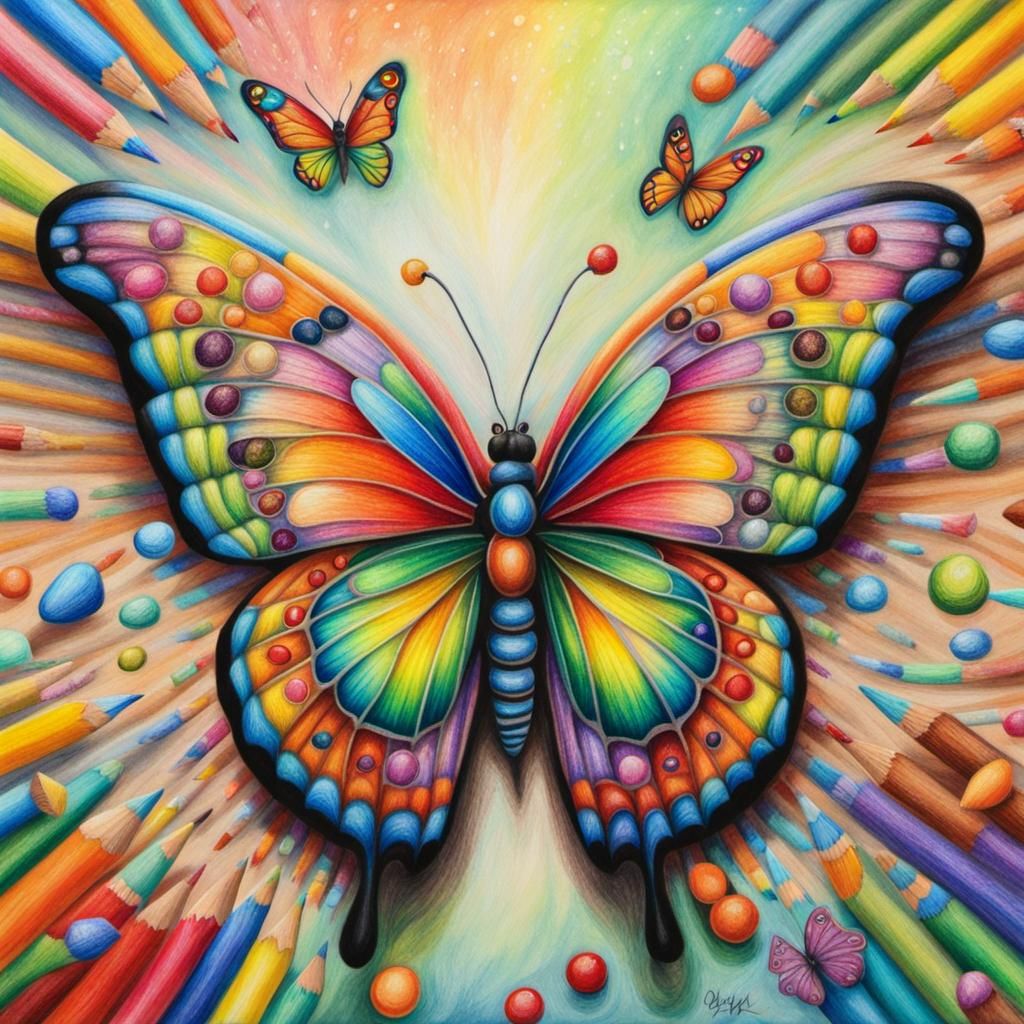 Whimsical Rainbow Butterfly in Vibrant Candy Art Style