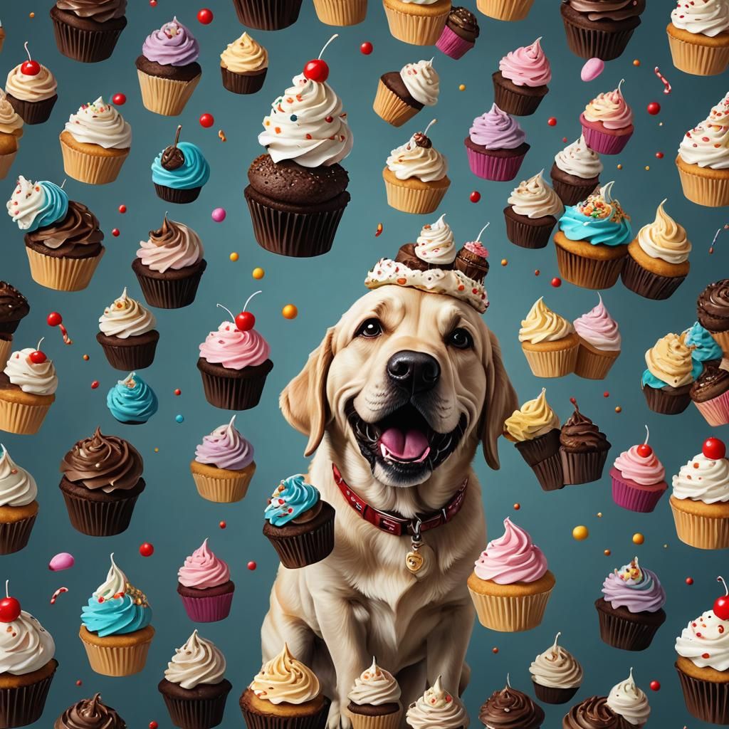 Cute Labrador in Whimsical Cupcake Fantasy