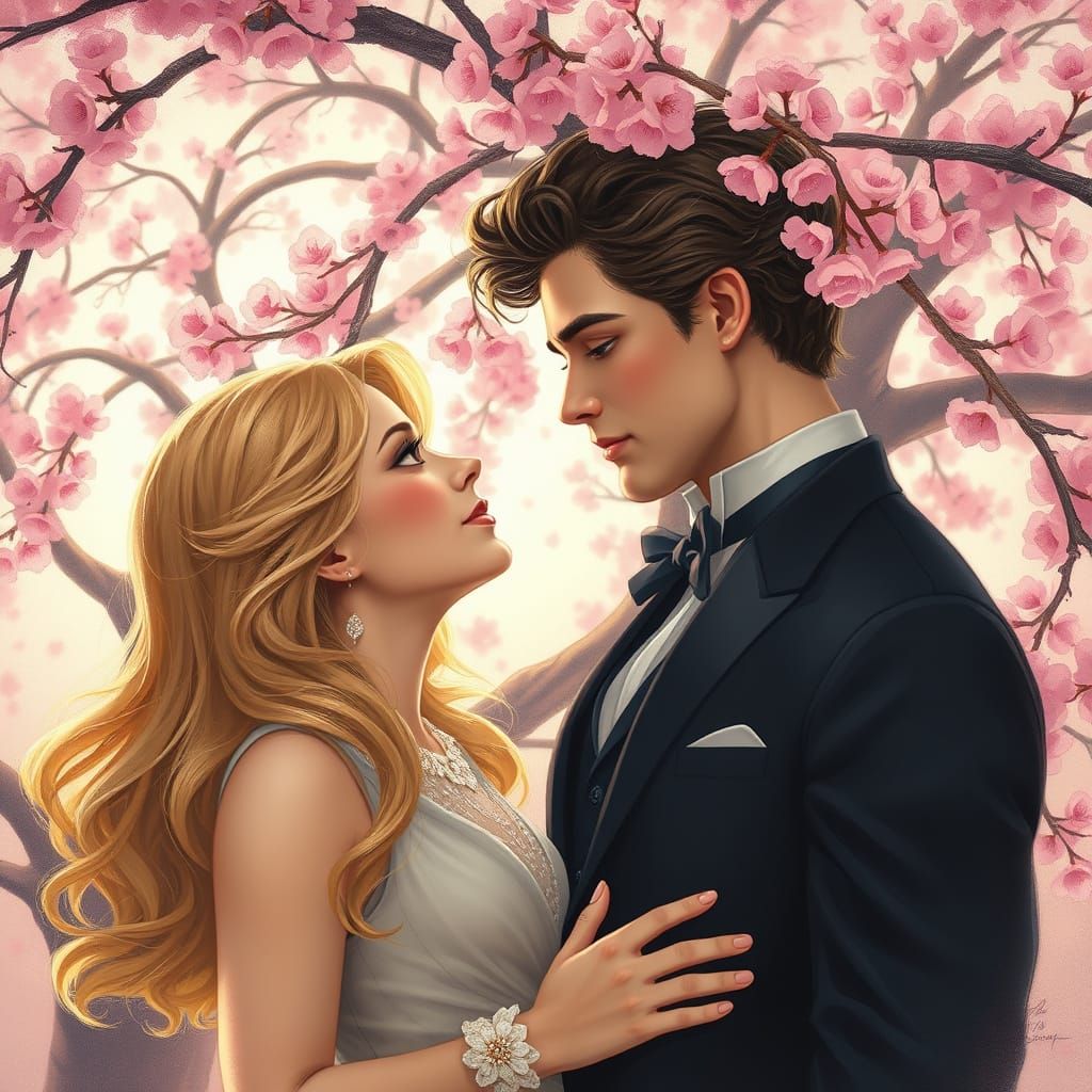 Tender Moment Under Vibrant Cherry Blossoms