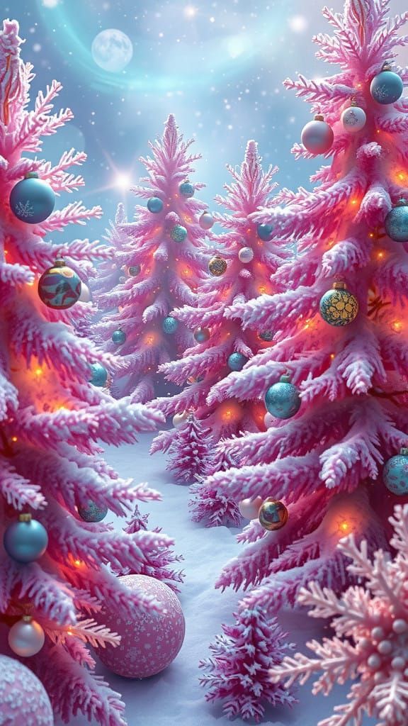 Enchanted Cosmic Christmas Scene in Dusty Pink and Purple
