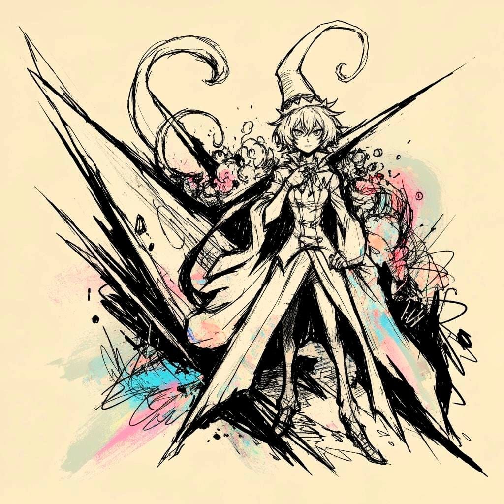 Anime Character Art in Sketchy Gothic Style