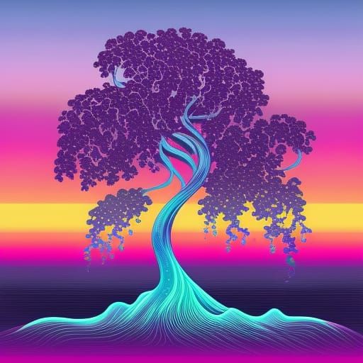 Vibrant Synthwave Tree Illuminated in Neon Purple Majesty