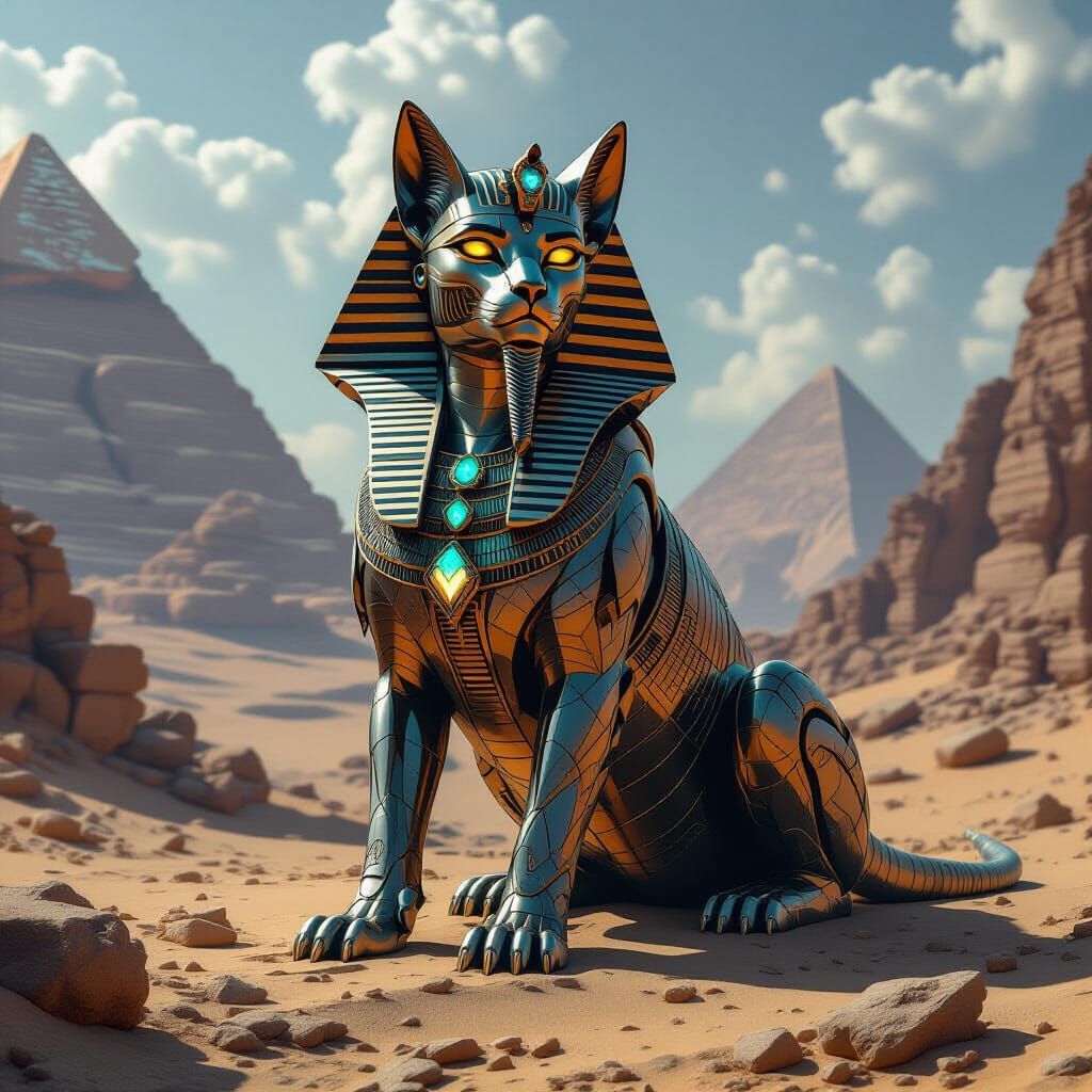 Post-Apocalyptic Bio-Engineered Sphinx in Art Nouveau Style