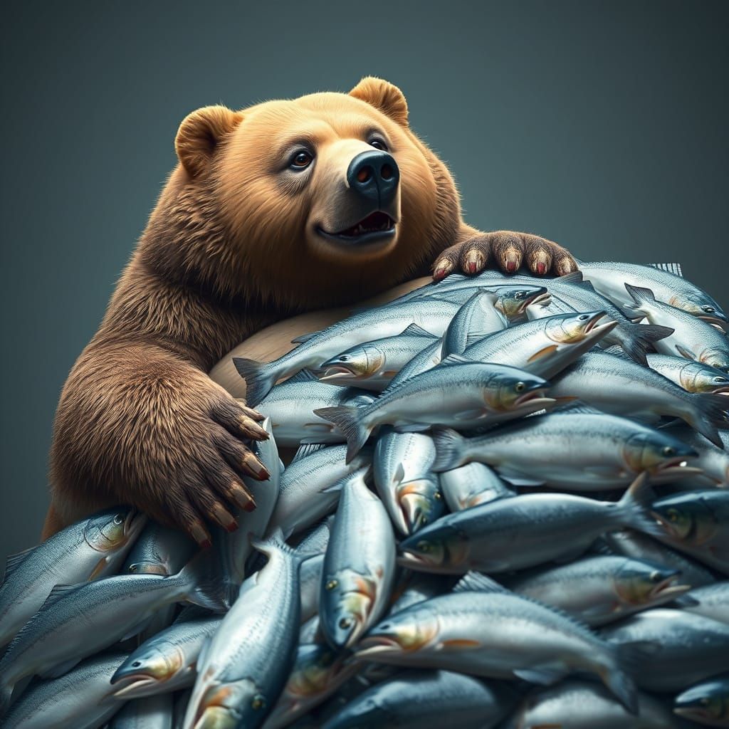 Obese Bear Climbs Salmon Mountain: Hyperrealistic Studio Sho...