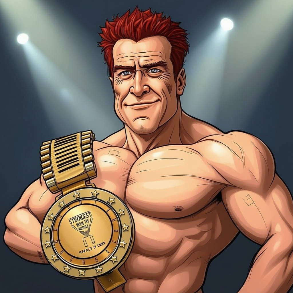 Arnold Schwarzenegger Caricature as World's Strongest Man