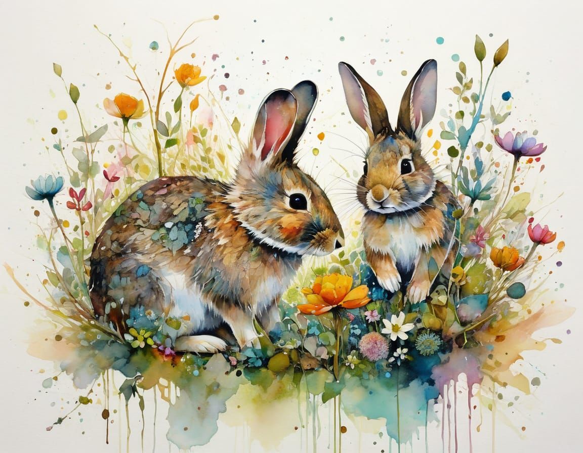 Whimsical Watercolour of Bilbies in Abstract Wildflowers