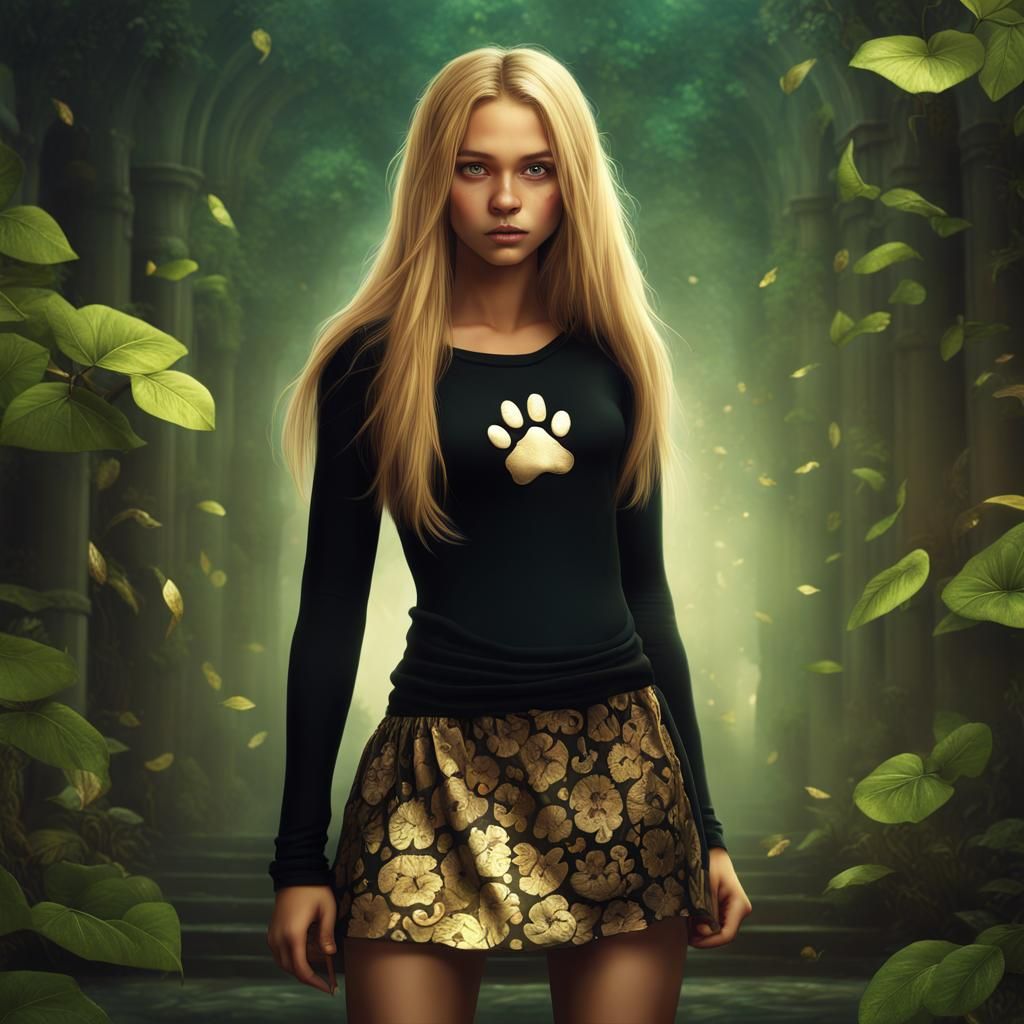 Ethereal Teenage Girl with Golden Paw Print