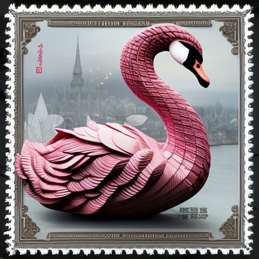 Hyperdetailed Origami Swan Postage Stamp Photograph