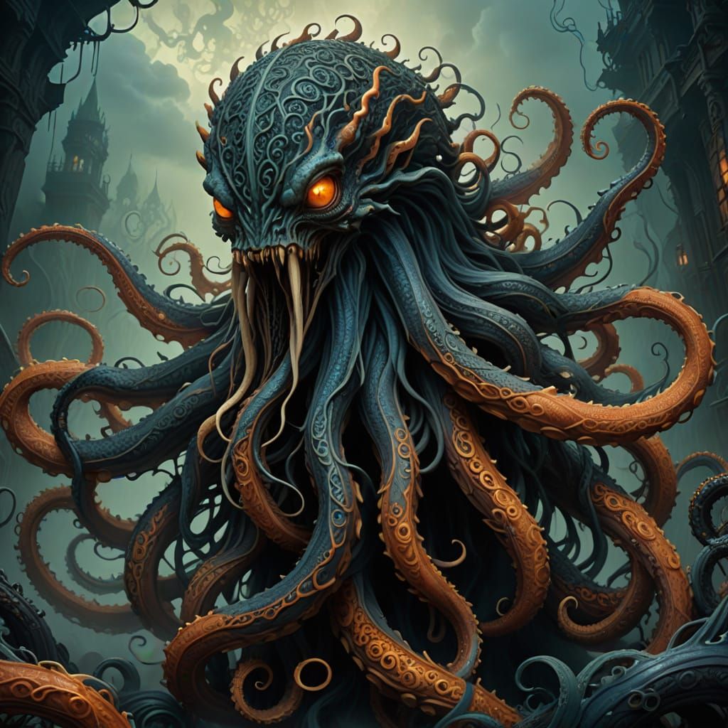 Dark Fantasy Kraken Monster Emerges from Mists