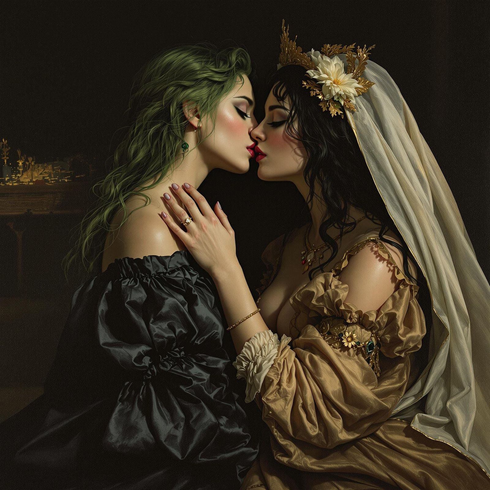 Ethereal Nighttime Embrace in a Baroque Aesthetic