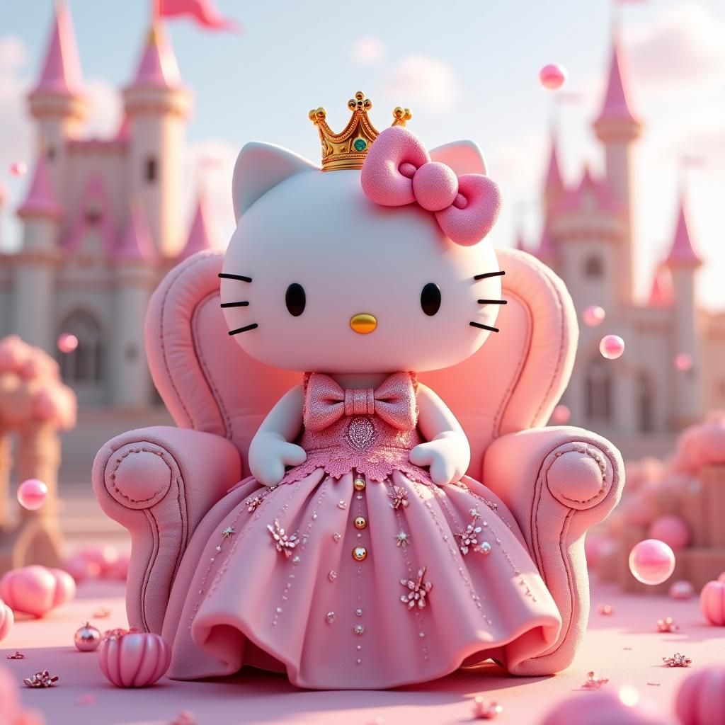 Hello Kitty as Princess in Whimsical Castle Scene