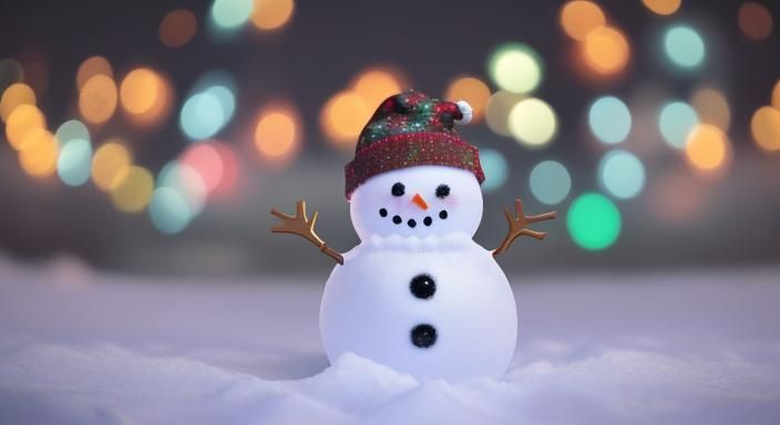 Whimsical Snowman Scene in Festive Atmosphere