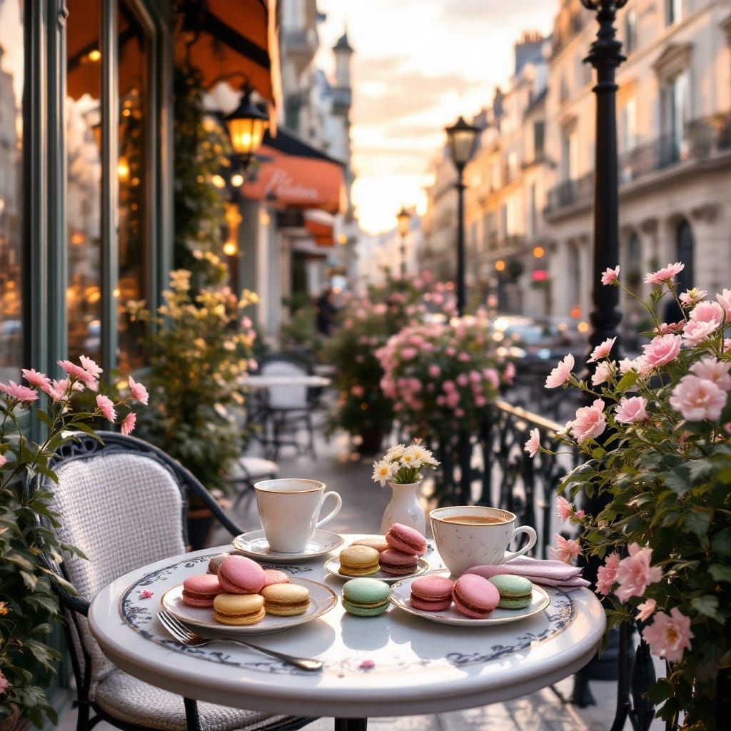 Elegant Parisian Patisserie at Magic Hour