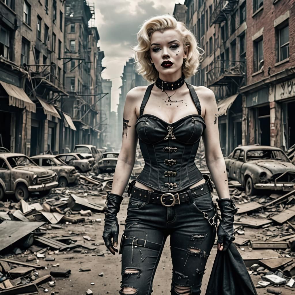 Gothic Punk Marilyn Monroe in Post Apocalyptic Ruins