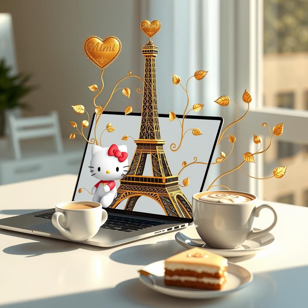 Digital Art Studio in Minimalist Chic with Whimsical Eiffel....