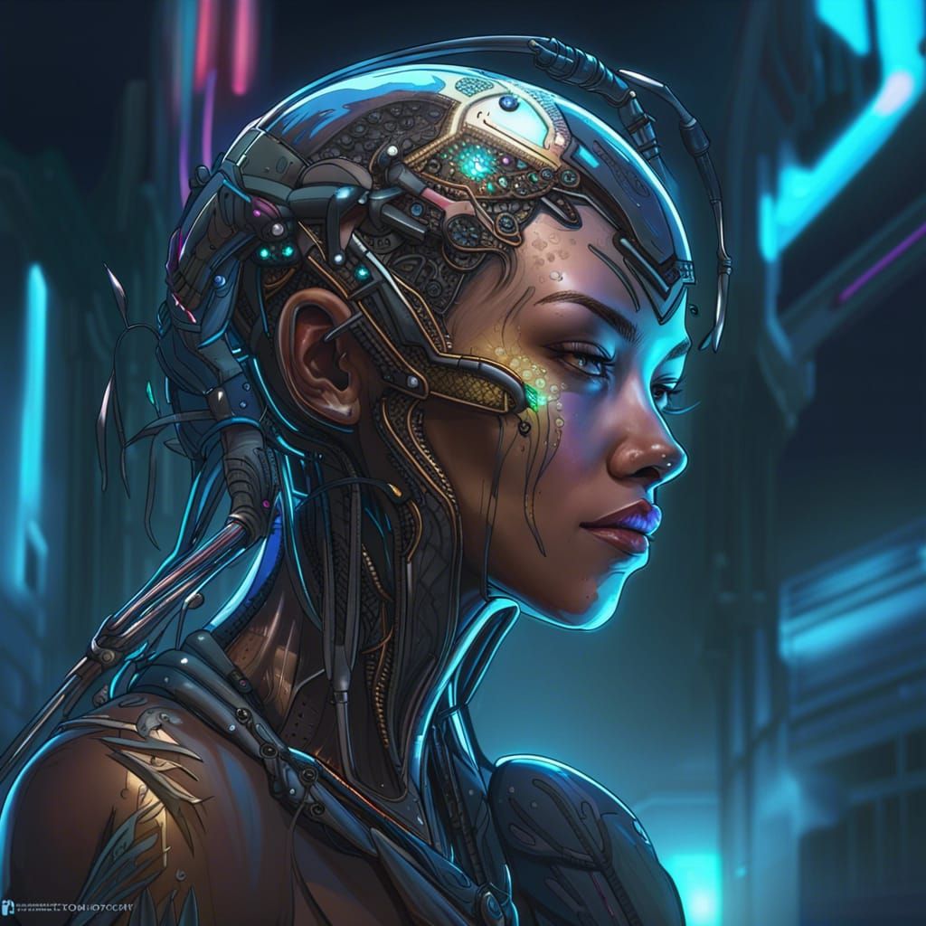 Surreal Cybernetic Goddess Radiates Alien Elegance