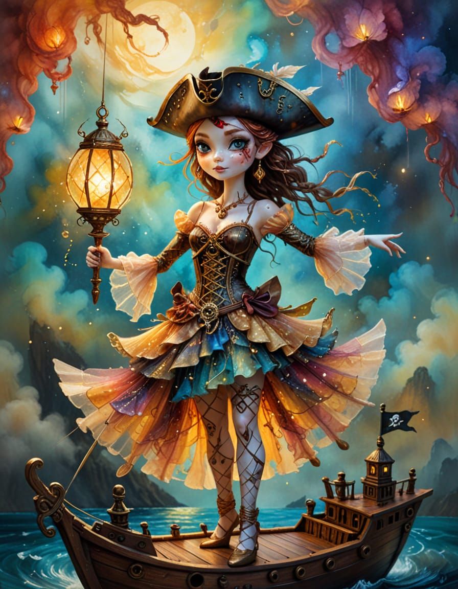 Surreal Pirate Ballerina with Magical Lantern
