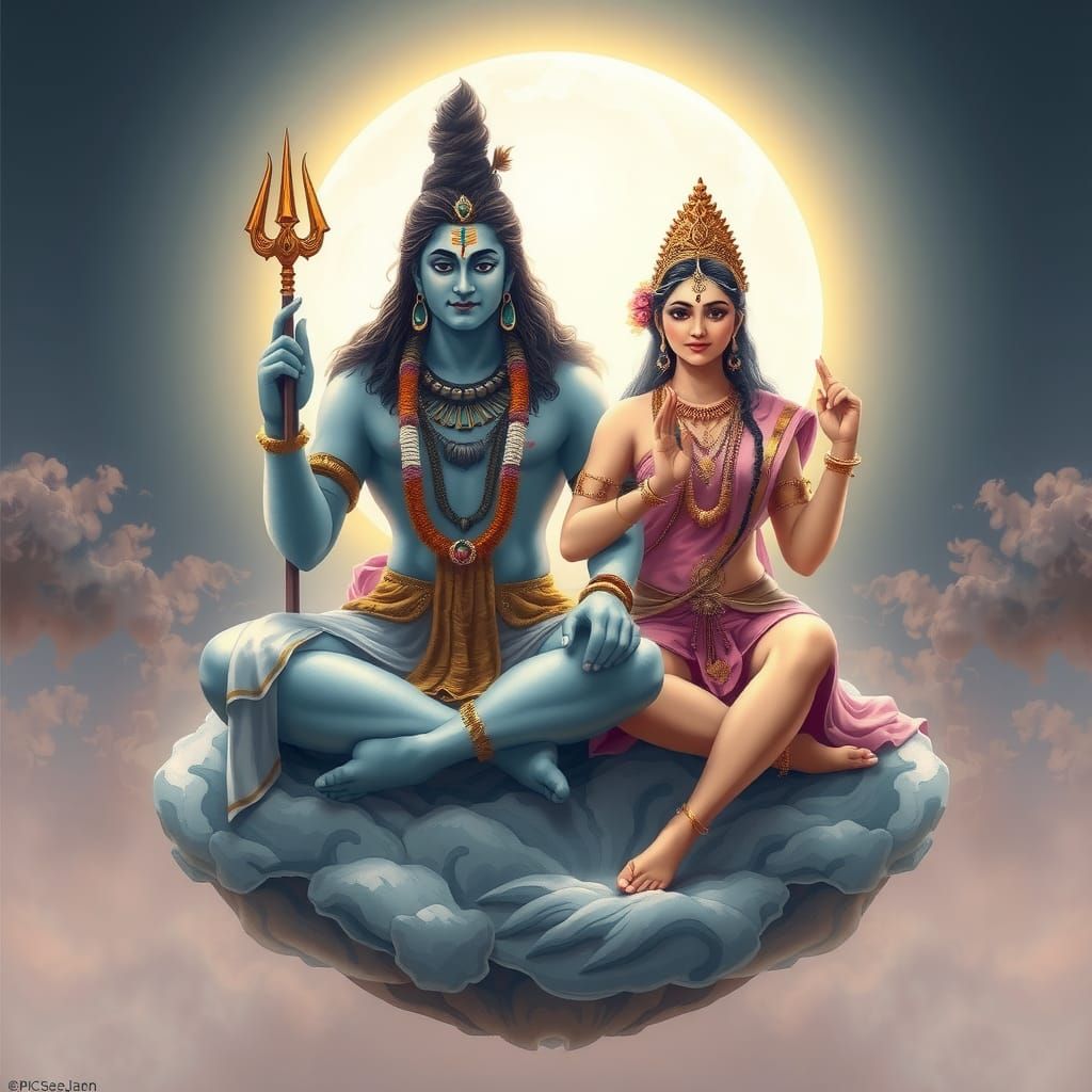 Lord Shiva and Maa Parvati on a Radiant Full Moon