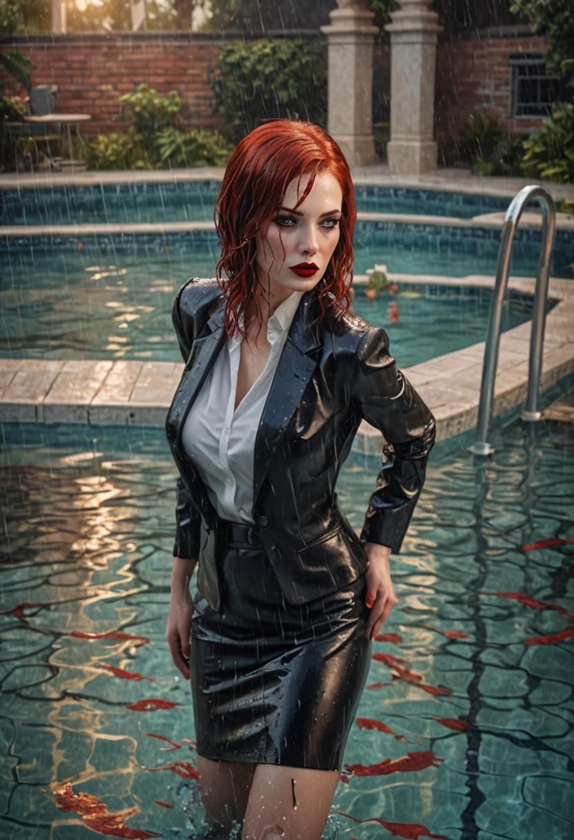 Elegant Woman Emerges from Pools of Darkness in Cyberpunk St...
