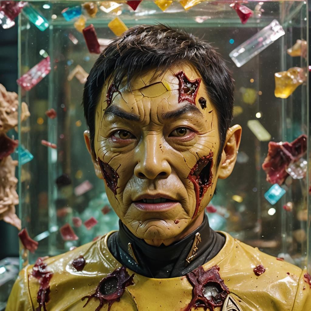 A Zombie Hikaru Sulu Shines in a Crystal Cube of Splendor