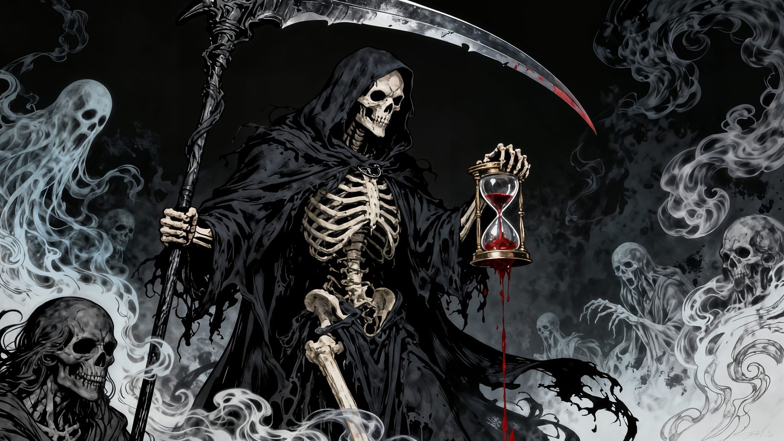 Grim Reaper With Blood Hourglass in Gothic Style