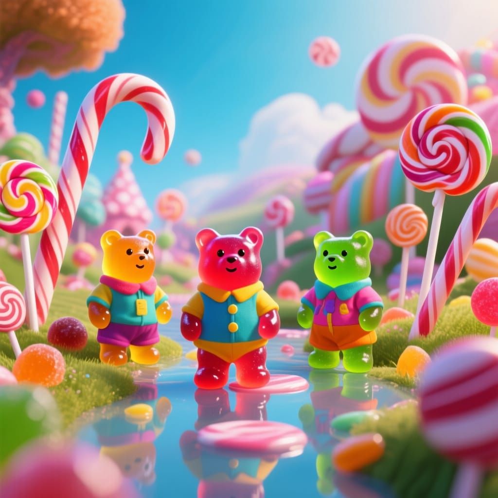 Gummy Bears in Candyland: Hyperrealistic Digital Illustratio...
