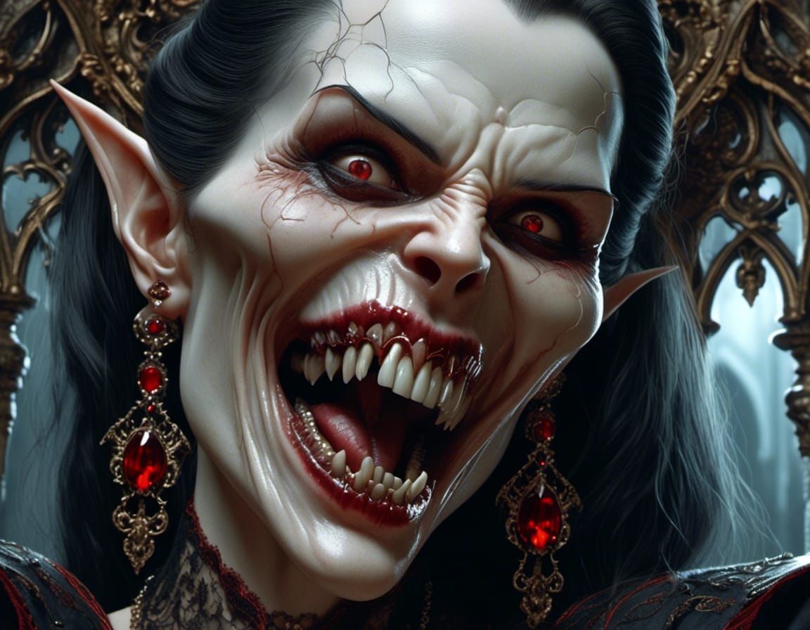 Gothic Vampire Portrait in Hyperrealist Style