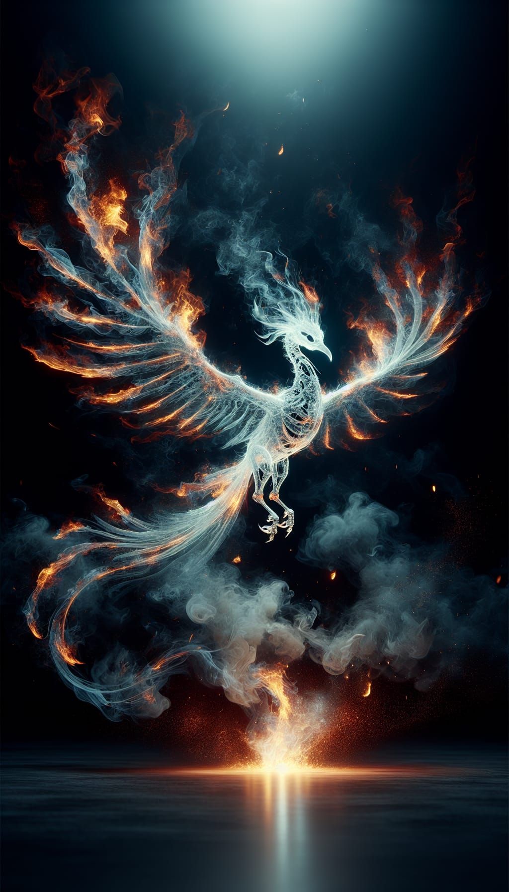 Skeletal Phoenix in Fiery Flight