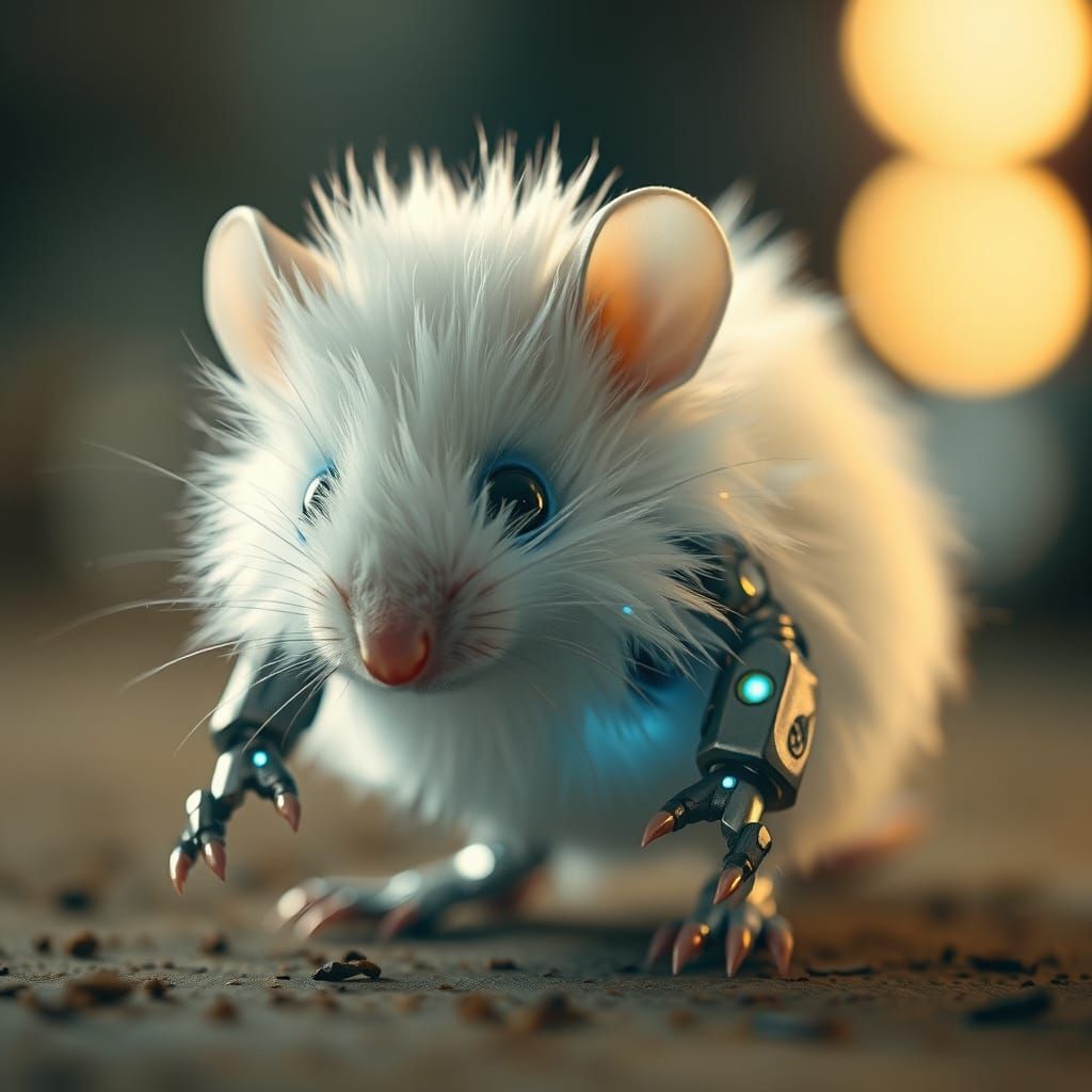 Detailed Cyborg Mouse with Glowing Circuits