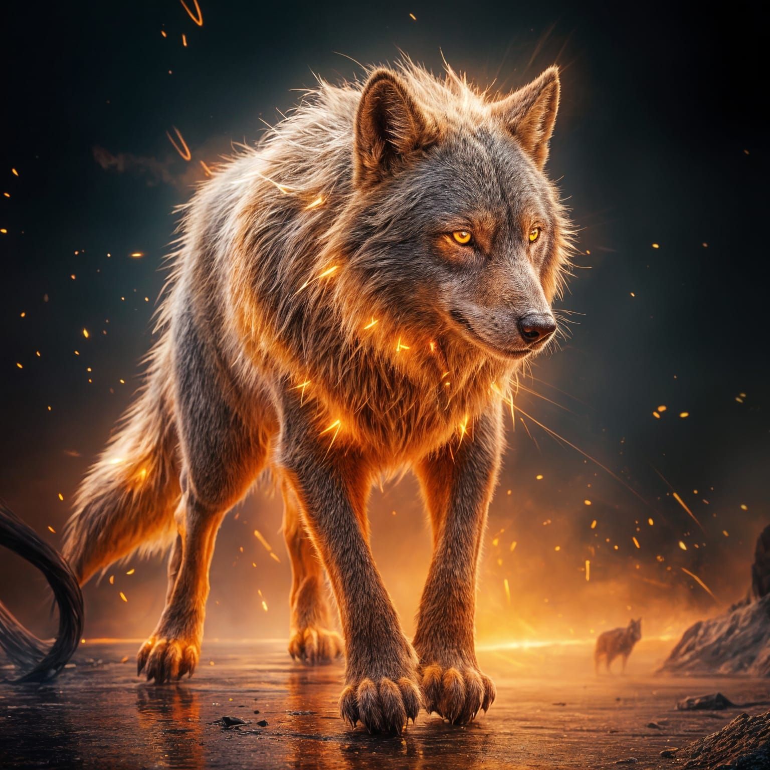 Glowing Dire Wolf in Hyperrealistic Splendor