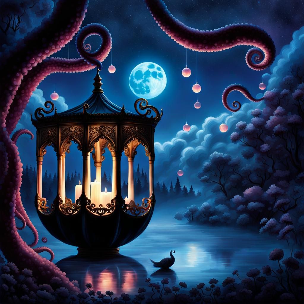 Wigitary Hunts Prey Under Blue Moon