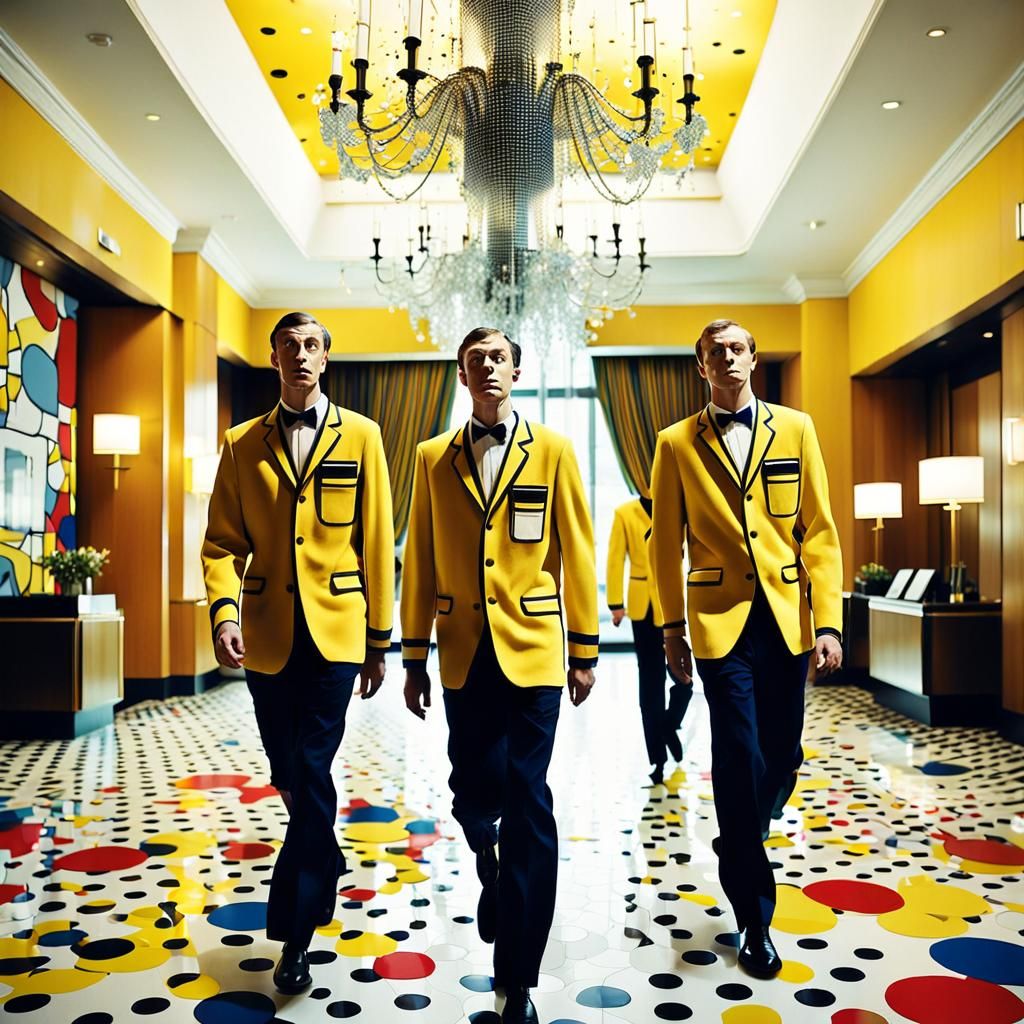 Dynamic Pop Art Hotel Lobby in Bright, Clashing Colors