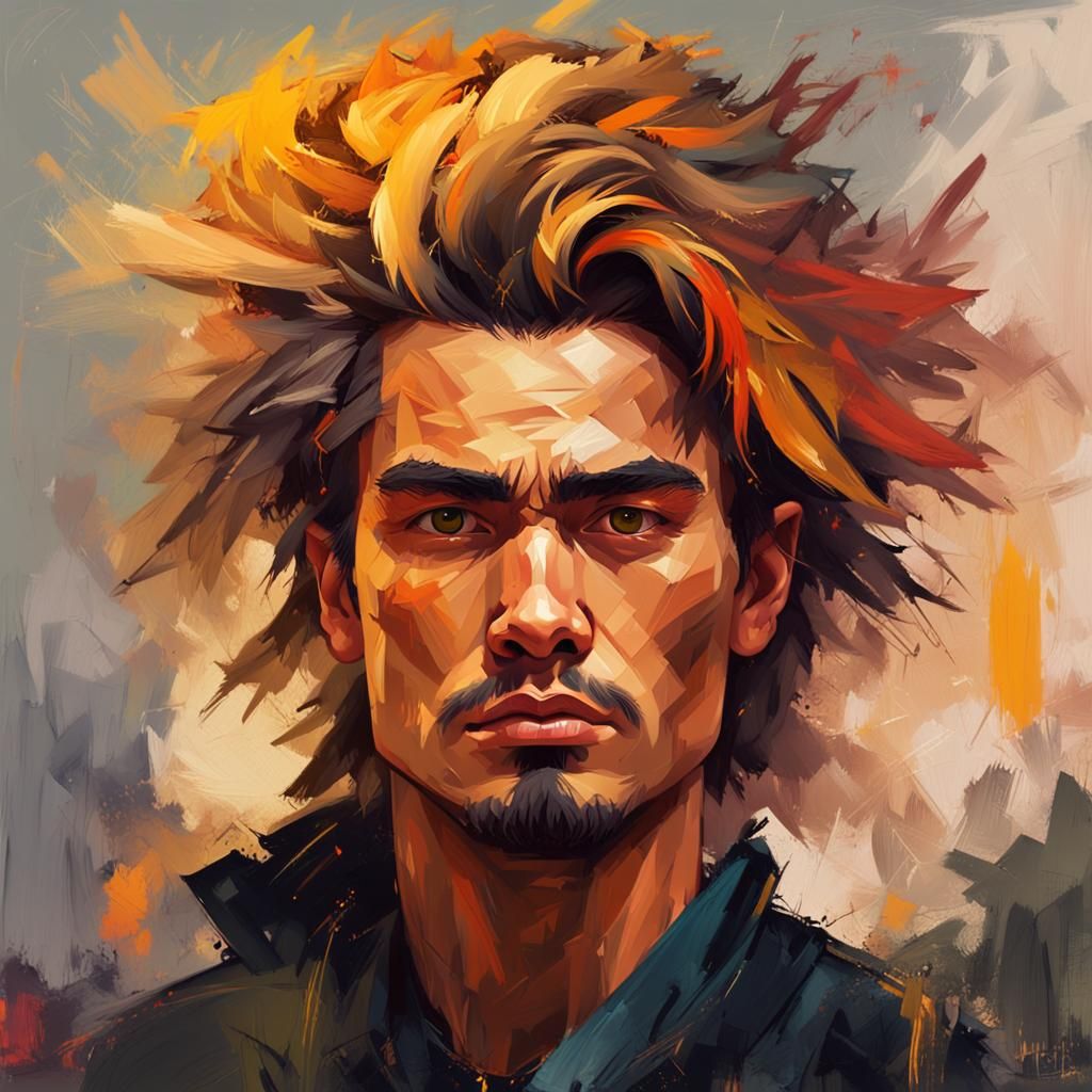 Confident Oil Portrait of a Strong-Willed Hero