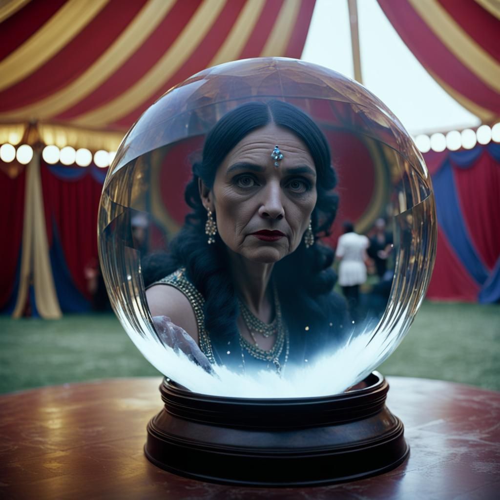 Fortune Teller's Mystical Gaze in a Cyberpunk Dreamscape