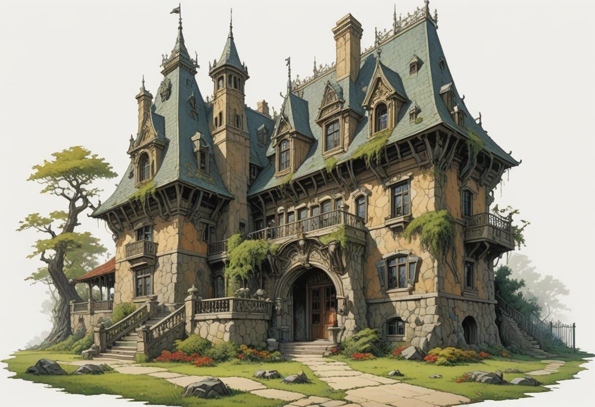 Heroic Fantasy Mansion Illustration in Vivid Colors