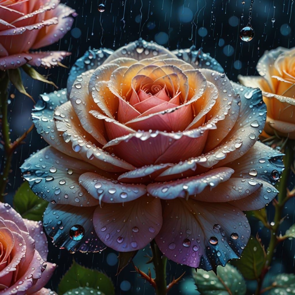 Cosmic Roses in Moonlight: A Macro Illustration