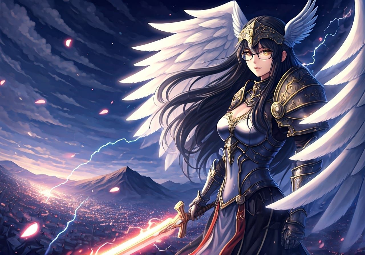 Fierce Anime Valkyrie Overlooking Battlefield