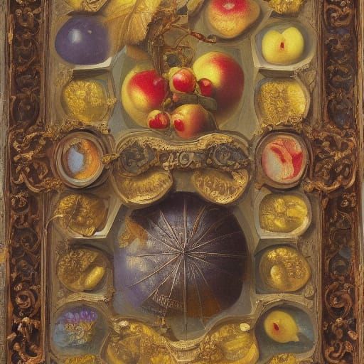 Crystalized Fruits in Intricate Oil Painting
