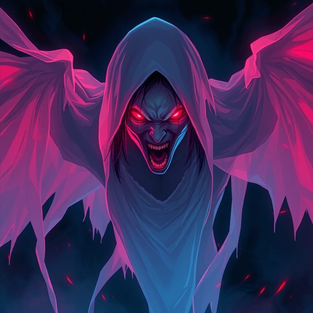 Spectral Woman's Haunting Form Shrouded in Ethereal Garments