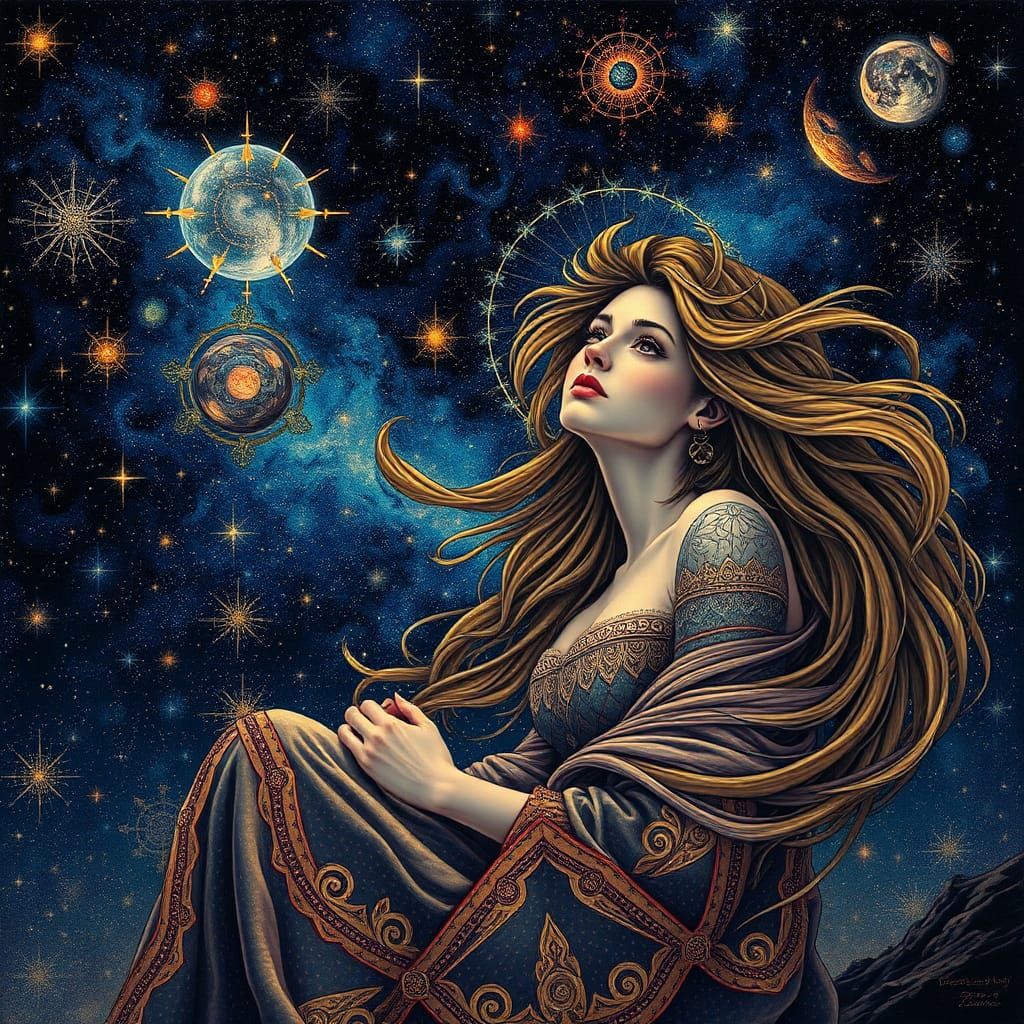 Ethereal Woman in Cosmic Vortex