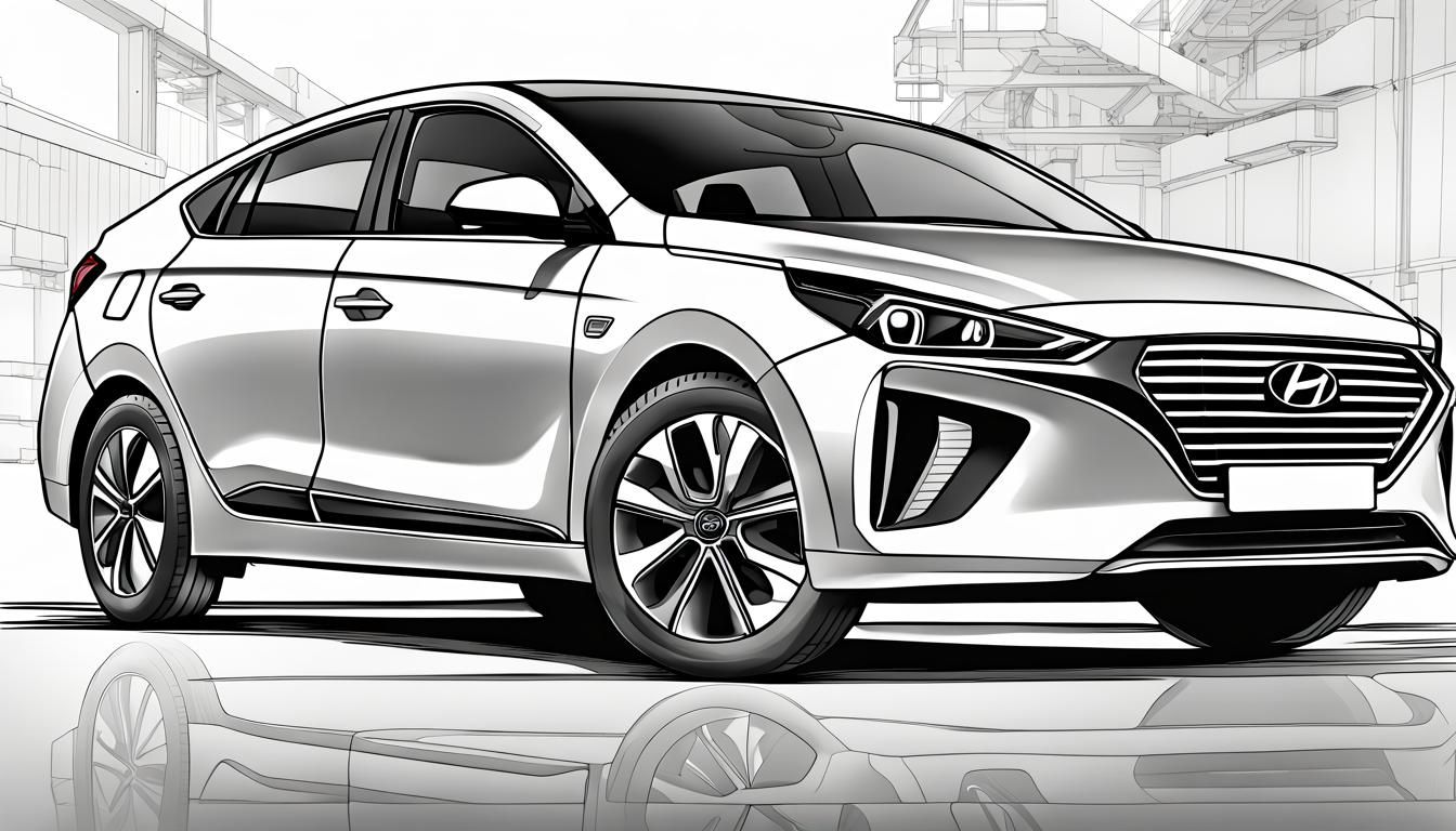 Hyundai Ioniq 5 Line Art in Hyperdetailed Charcoal Style