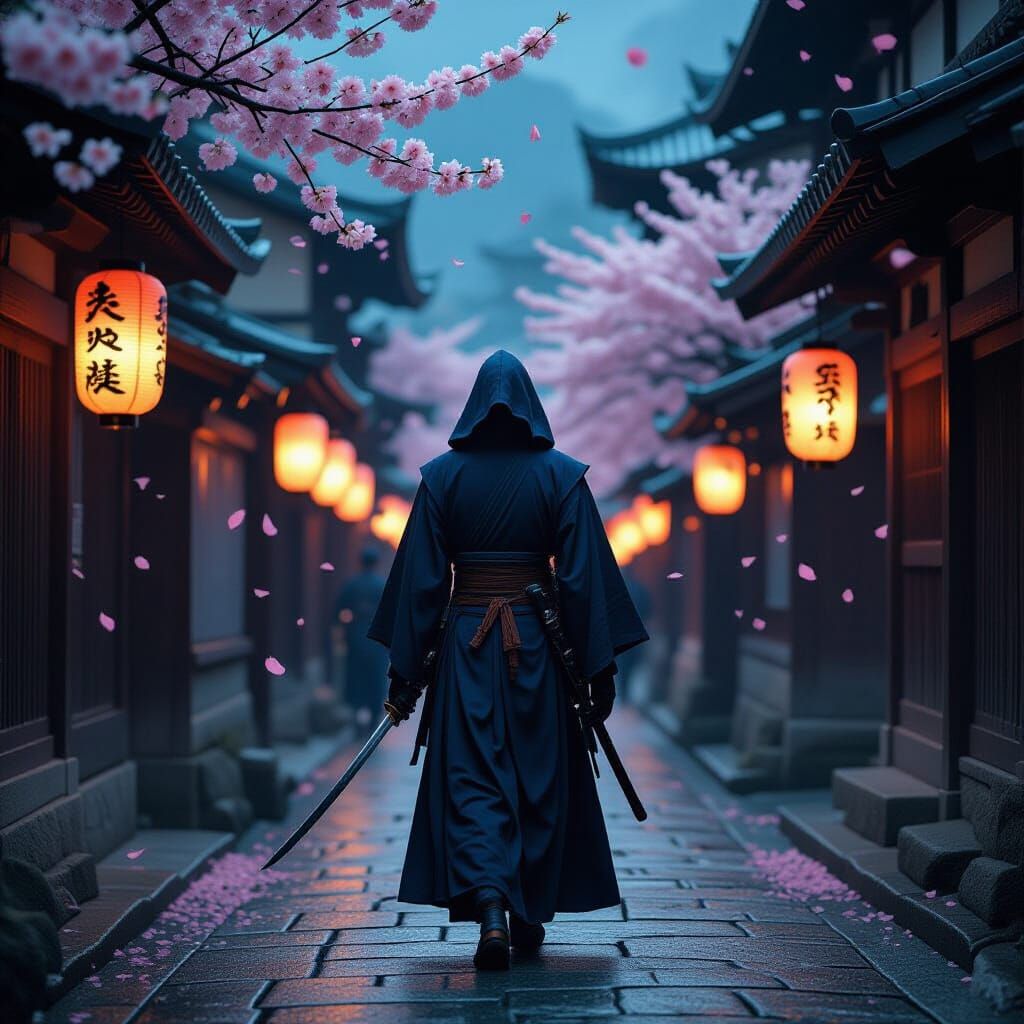 Assassin in Kyoto Lantern Festival: Cinematic Digital Art