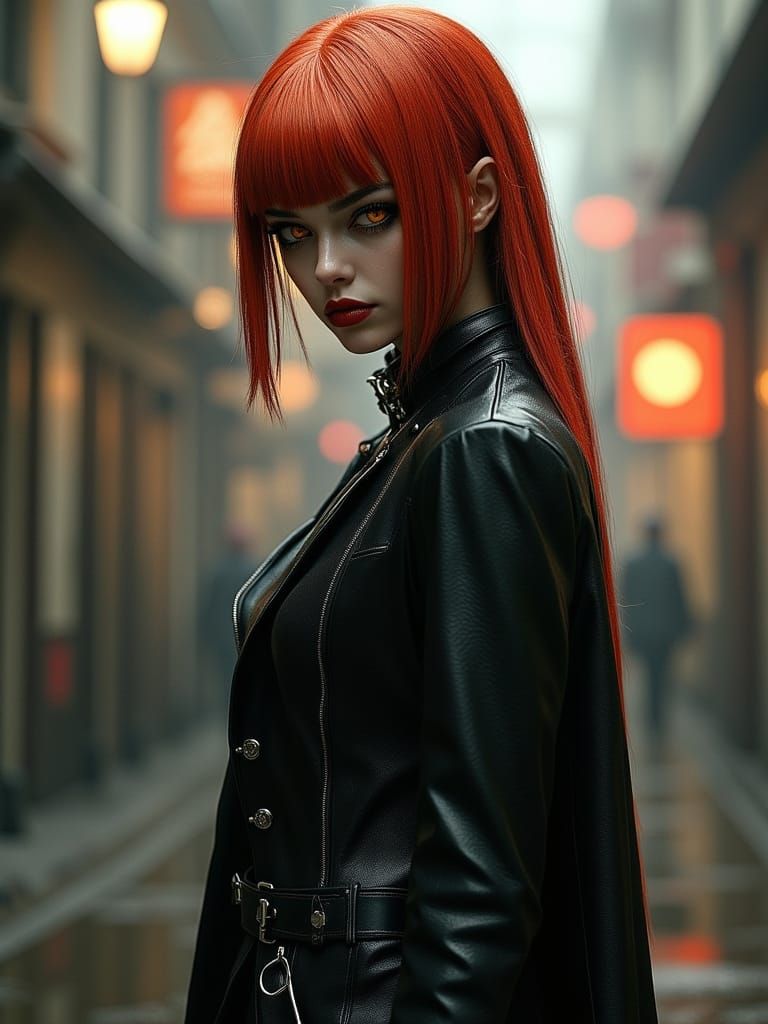 Red-Haired Girl in Latex Outfit: Dystopian Future
