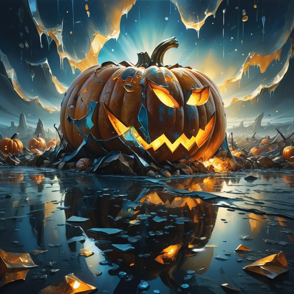 Glowing Pumpkin Rises on a Misty Sea of Shattered Glass at D...