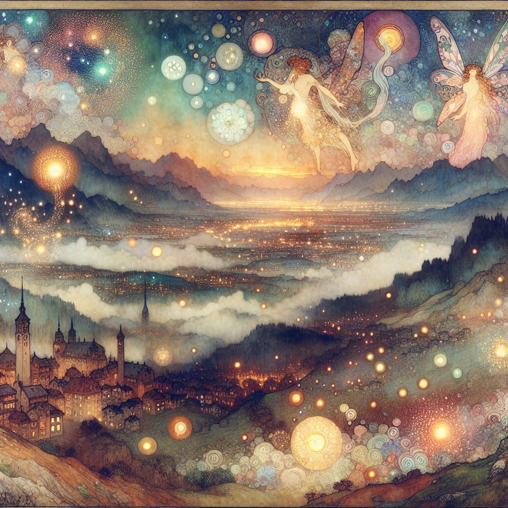 Ethereal Panoramic Dreamscape with Whimsical Elements