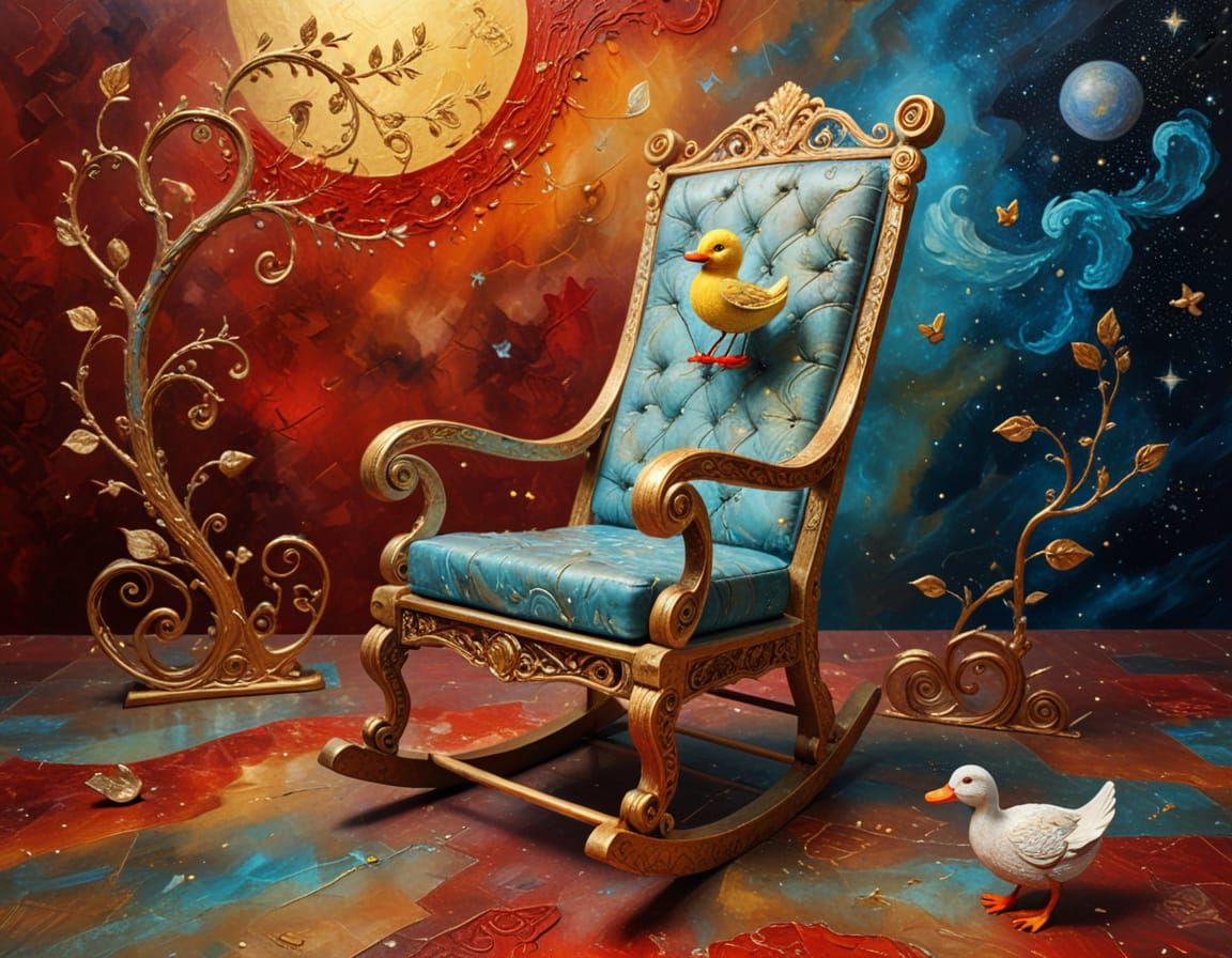 Surreal Rocking Chair in Impasto Style