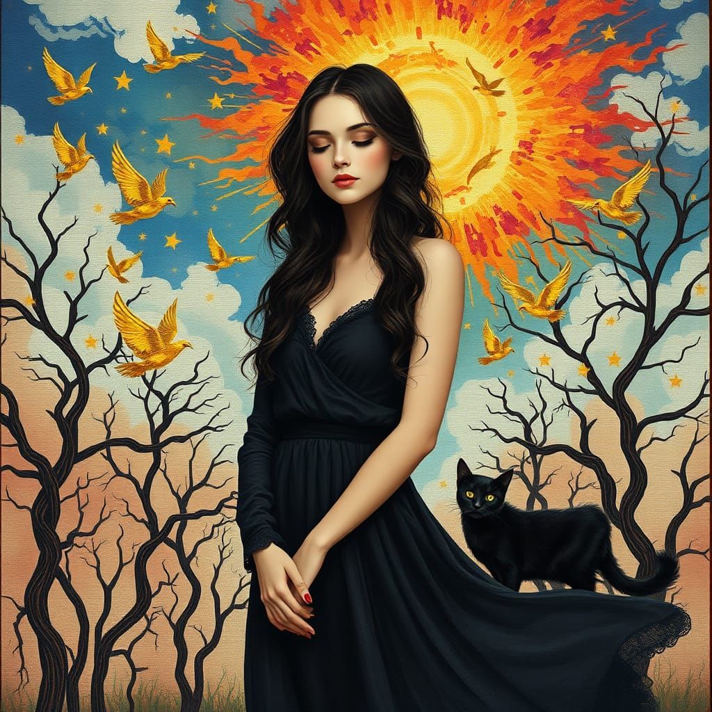 Ethereal Beauty Amidst a Golden Sky Explosion