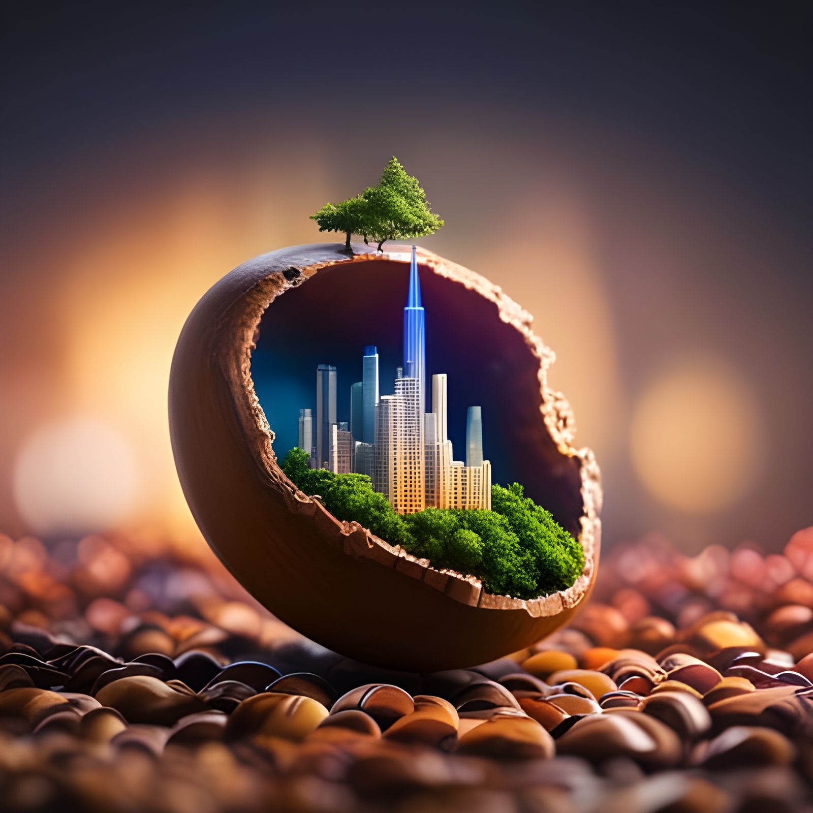 Whimsical Acorn Metropolis in Hyperrealistic 3D