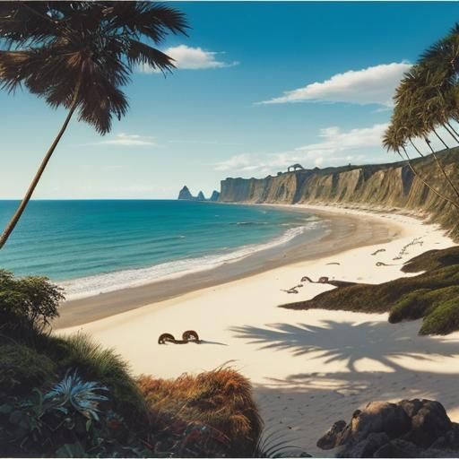 Surreal Beachscape with Intricate Details in Oil on Canvas S...