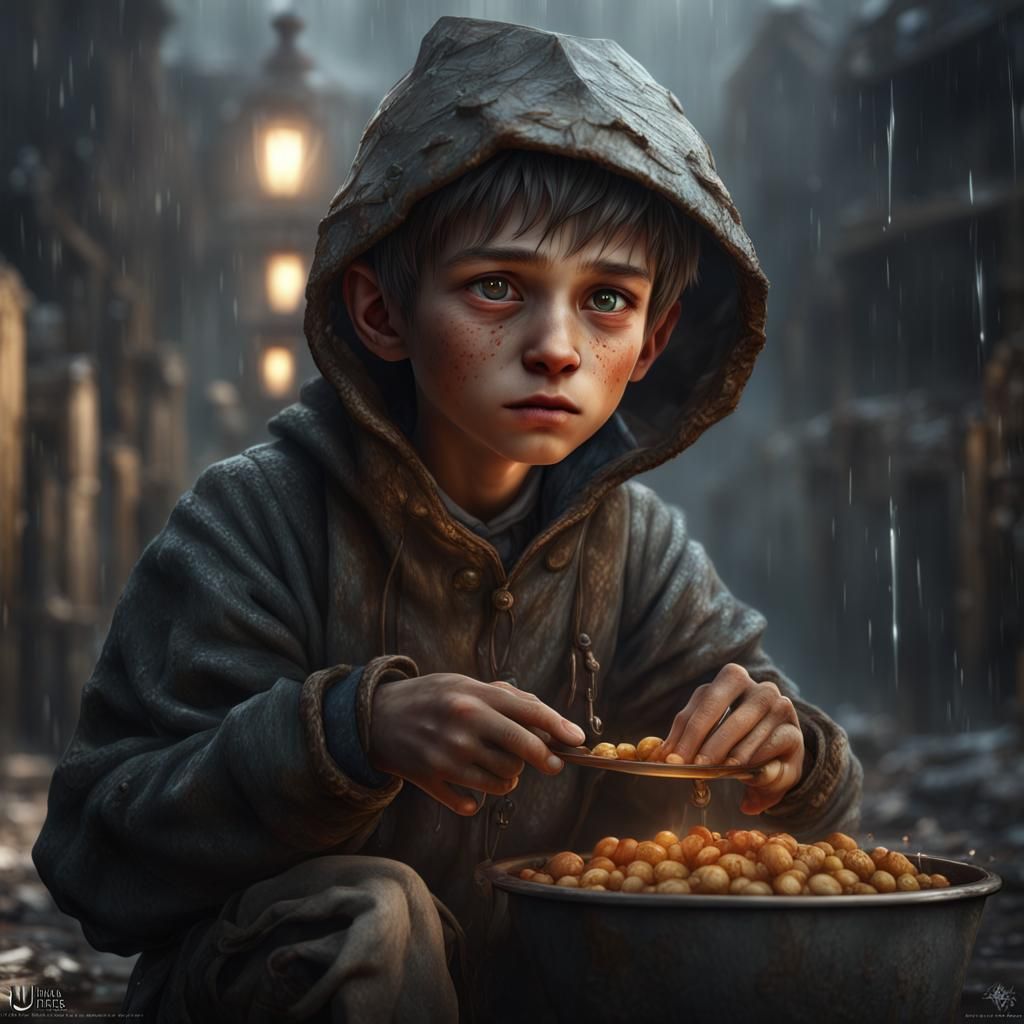 Hope in a Storm: A Desperate Young Boy Seeks Aid in a Fantas...